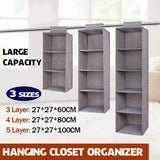 3/4/5 Tier Hanging Closet Organizer Fabric Storage Shelves for Wardrobe and Shoes - 5 Tier - Front View