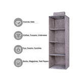 3/4/5 Tier Hanging Closet Organizer Fabric Storage Shelves for Wardrobe and Shoes - 5 Tier - Low Angle