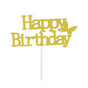 Happy Birthday Cake Topper Colour Printed Acrylic Party Decorations - Gold-Butterfly