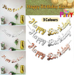 Happy Birthday Party Banner Decorations in Rose Gold Silver or Gold Bunting Garland - Gold