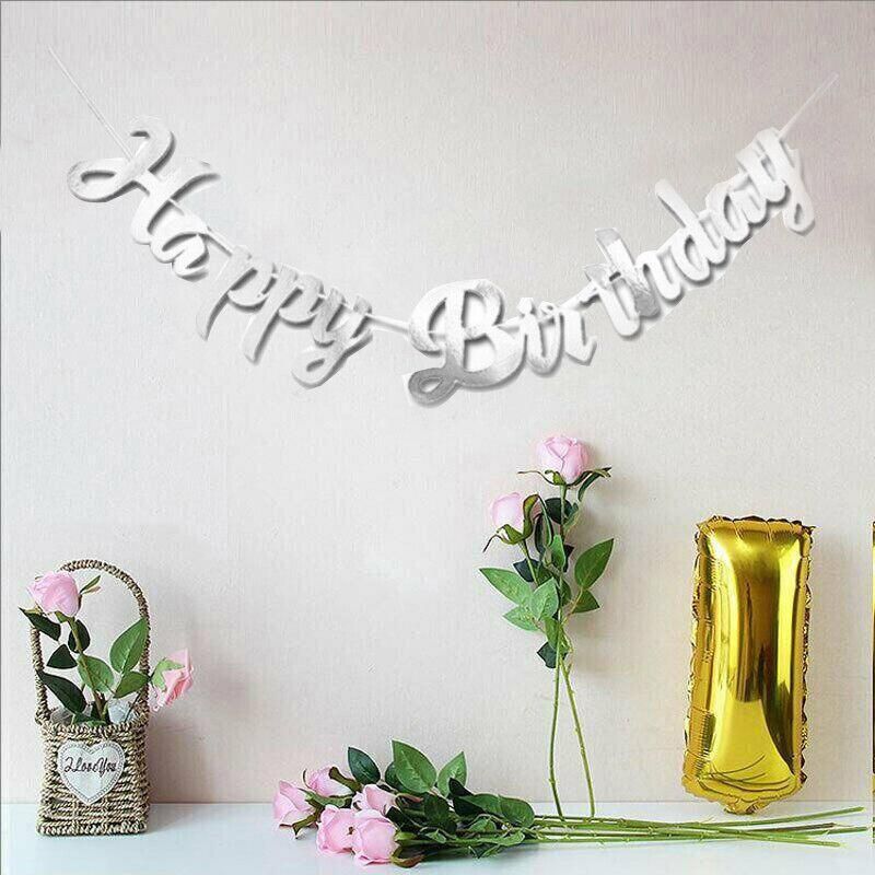 Happy Birthday Party Banner Decorations in Rose Gold Silver or Gold Bunting Garland - Gold