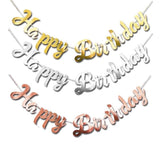 Happy Birthday Party Banner Decorations in Rose Gold Silver or Gold Bunting Garland - Rose Gold - Front View