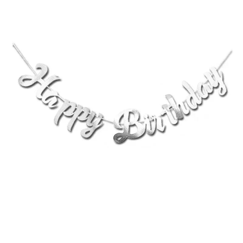Happy Birthday Party Banner Decorations in Rose Gold Silver or Gold Bunting Garland - Rose Gold