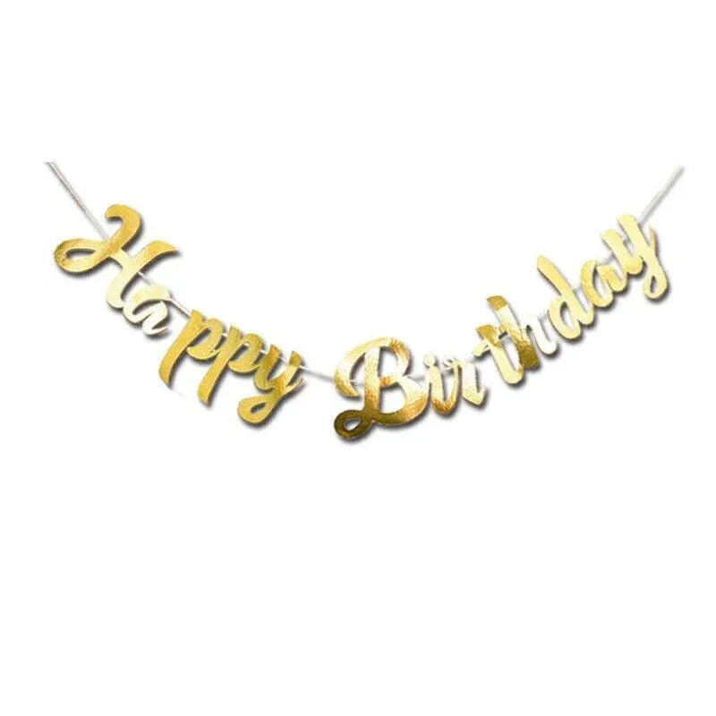 Happy Birthday Party Banner Decorations in Rose Gold Silver or Gold Bunting Garland - Rose Gold