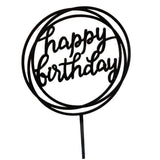 Happy Birthday Acrylic Cake Topper Cake Decoration Golden Silver Party - Black-Bicircle Birthday