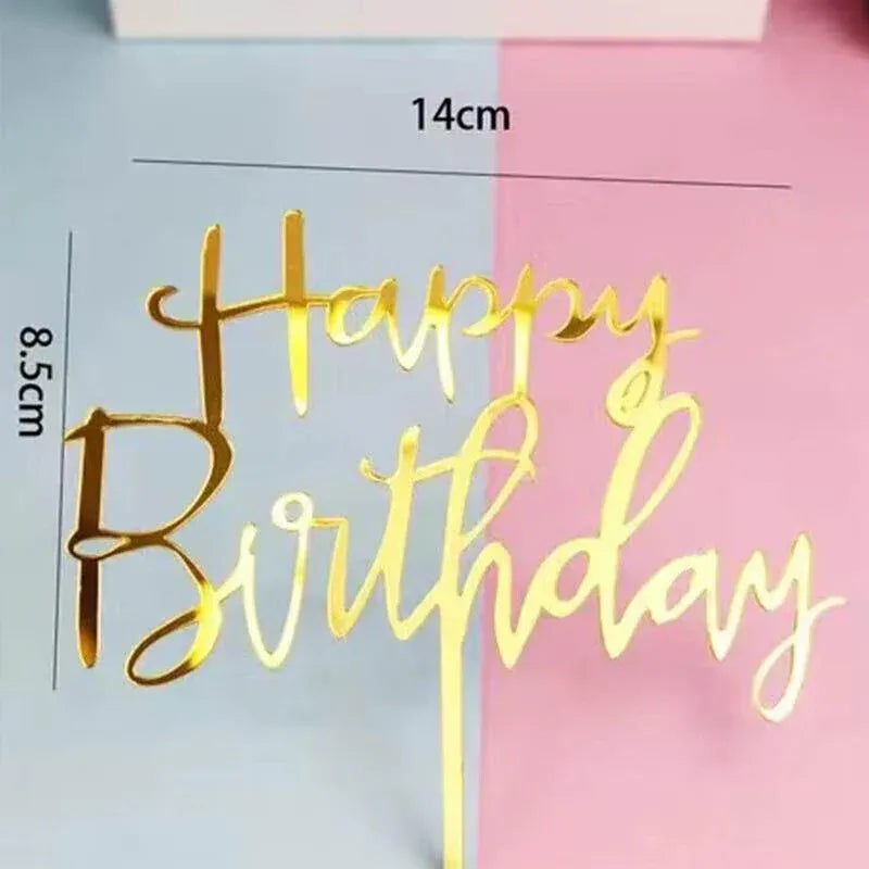 Happy Birthday Acrylic Cake Topper Cake Decoration Golden Silver Party - Silver-Bicircle Birthday