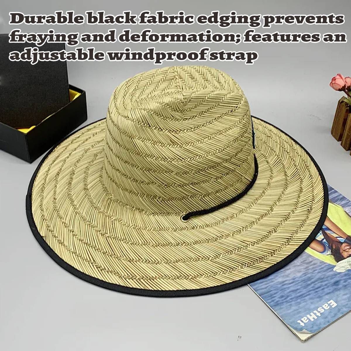 Handmade Braided Wide Brim Summer Straw Jazz Hat Beach Sun Protection Outdoor