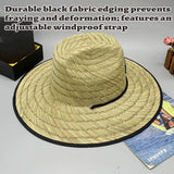Handmade Braided Wide Brim Summer Straw Jazz Hat Beach Sun Protection Outdoor - Rear View