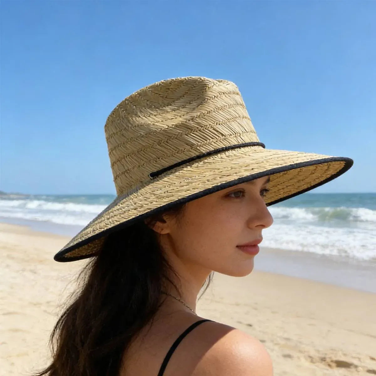 Handmade Braided Wide Brim Summer Straw Jazz Hat Beach Sun Protection Outdoor