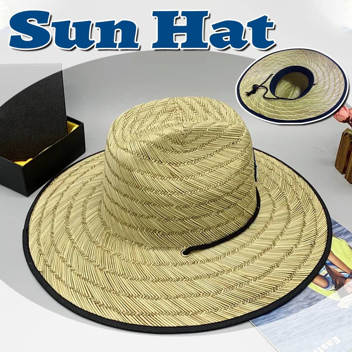 Handmade Braided Wide Brim Summer Straw Jazz Hat Beach Sun Protection Outdoor