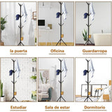 6Hooks Coat Stand Rack Clothes Hanger Hat Tree Jacket Umbrella Storage Organizer - Black - 45-Degree Angle