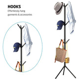 6Hooks Coat Stand Rack Clothes Hanger Hat Tree Jacket Umbrella Storage Organizer - Black - Rear View