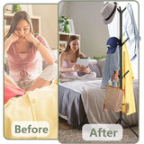 6Hooks Coat Stand Rack Clothes Hanger Hat Tree Jacket Umbrella Storage Organizer - Black - Close-Up Angle