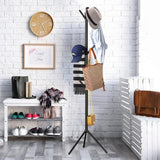 6Hooks Coat Stand Rack Clothes Hanger Hat Tree Jacket Umbrella Storage Organizer - Black