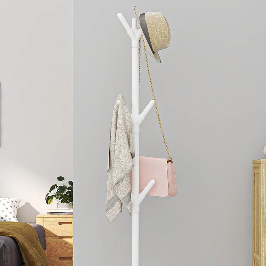 6Hooks Coat Stand Rack Clothes Hanger Hat Tree Jacket Umbrella Storage Organizer - Black