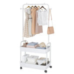 1-Piece Mobile Clothes Rack with Rail and Storage Baskets, White