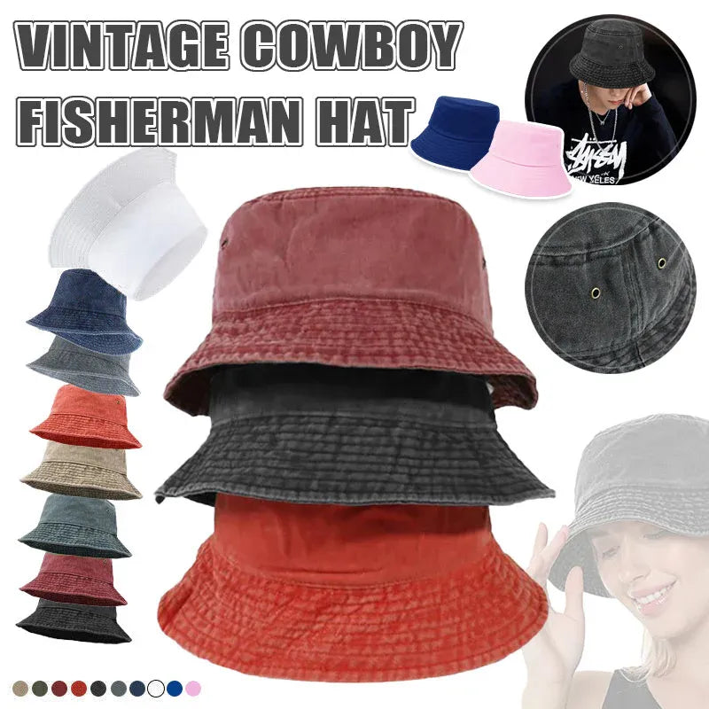Unisex Men Women Washed Cotton Outdoor Camping Sports Bucket Hats Fisherman Hat - White