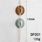 Boho Hand-Woven Macrame Hat Display Rack Hanging Cap Holder 1-3 Hat Rope hanger - E(2Hat Rope hanger) - Side View