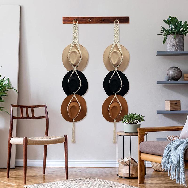 Boho Hand-Woven Macrame Hat Display Rack Hanging Cap Holder 1-3 Hat Rope hanger - E(2Hat Rope hanger)