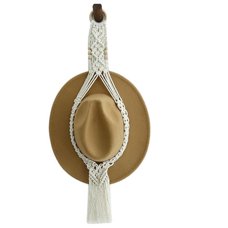 Boho Hand-Woven Macrame Hat Display Rack Hanging Cap Holder 1-3 Hat Rope hanger - D(2Hat Rope hanger)