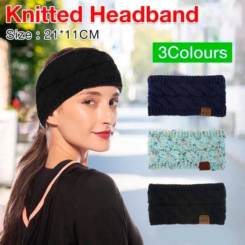 Winter Knitted Headband Crochet Ear Warmer Hair Wrap Turban Style for Women - Black