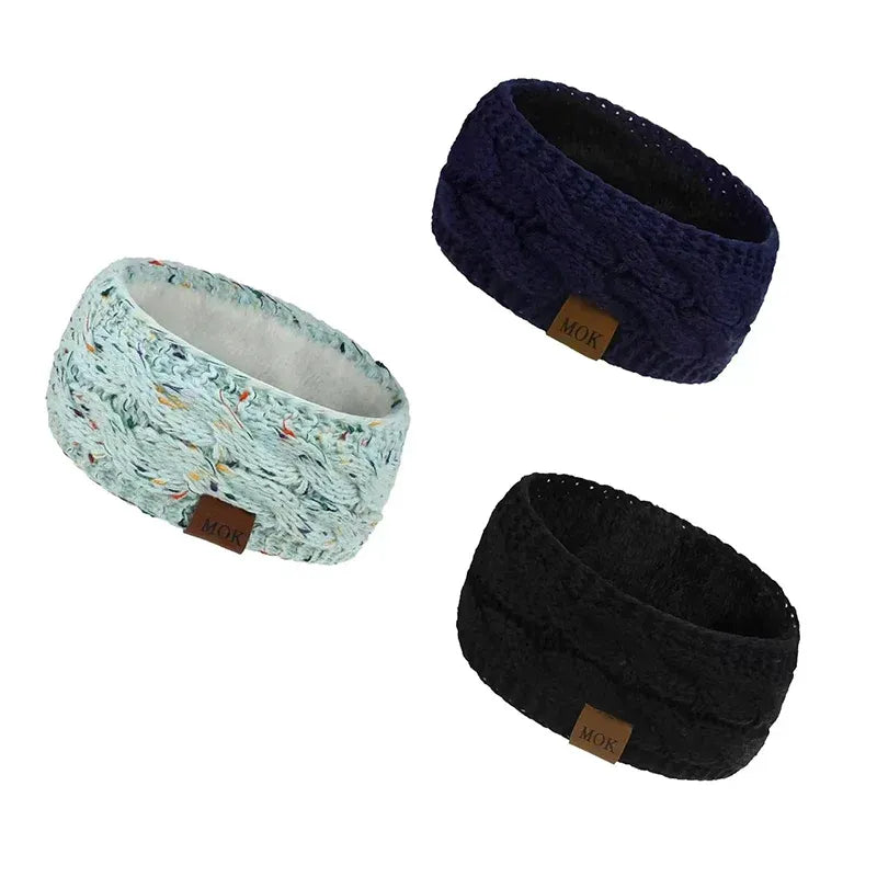 Winter Knitted Headband Crochet Ear Warmer Hair Wrap Turban Style for Women - Black