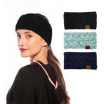 Winter Knitted Headband Crochet Ear Warmer Hair Wrap Turban Style for Women - Black