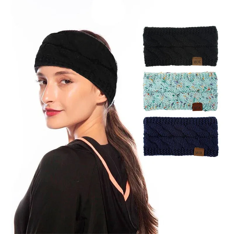 Winter Knitted Headband Crochet Ear Warmer Hair Wrap Turban Style for Women - Black