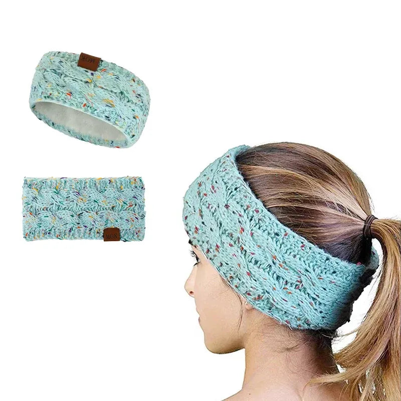 Winter Knitted Headband Crochet Ear Warmer Hair Wrap Turban Style for Women - Black