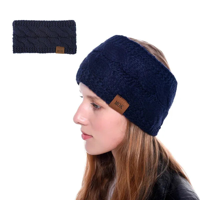 Winter Knitted Headband Crochet Ear Warmer Hair Wrap Turban Style for Women - Black