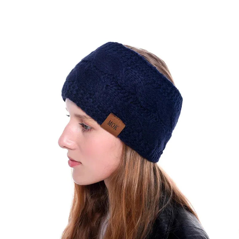 Winter Knitted Headband Crochet Ear Warmer Hair Wrap Turban Style for Women - Black