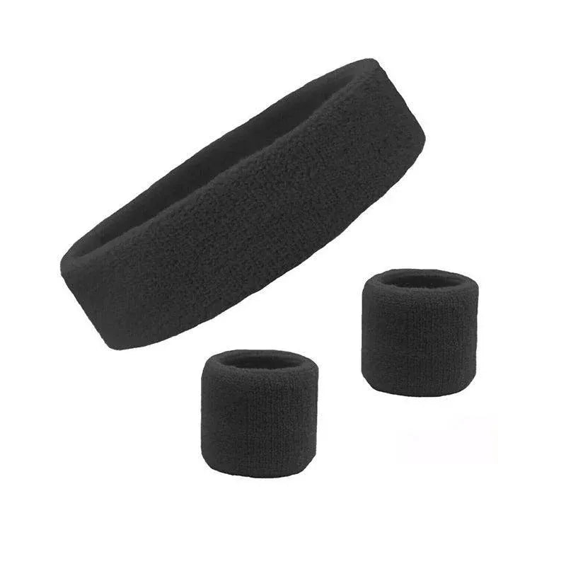 Wristbands Headband Sweatbands Sweat Band For Sport Tennis Badminton Yoga Cotton - Black