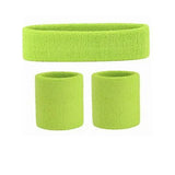 Wristbands Headband Sweatbands Sweat Band For Sport Tennis Badminton Yoga Cotton - Neon Green
