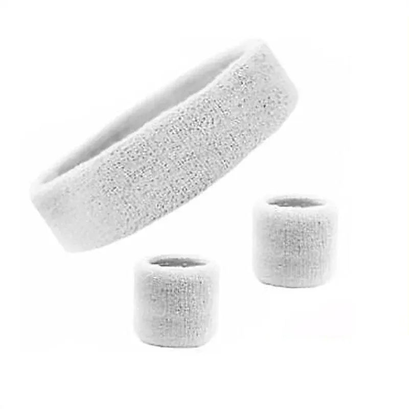 Wristbands Headband Sweatbands Sweat Band For Sport Tennis Badminton Yoga Cotton - White