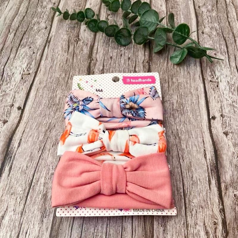 3PCS Soft Headband Wrap Set with Top Knot Single Bow Turban Style Hairbands - #2