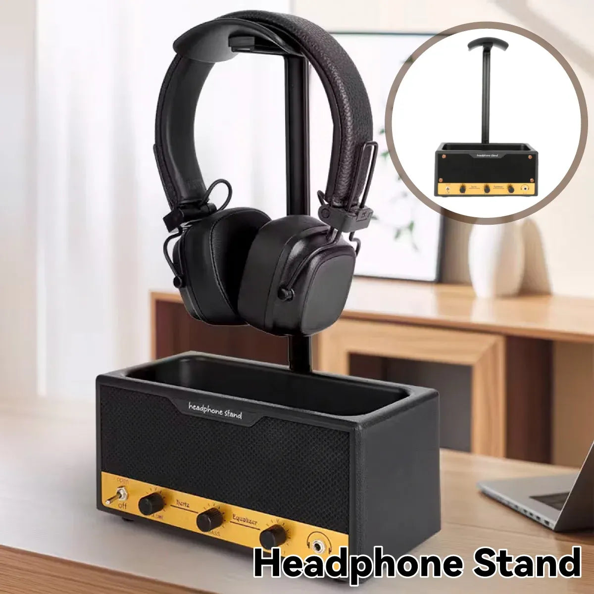 Vintage Speaker Shaped Headphone Stand Holder with Storage Box