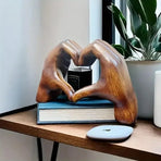 1-Piece Brown Heart-Hand Decorative Figurine, 18.5 cm