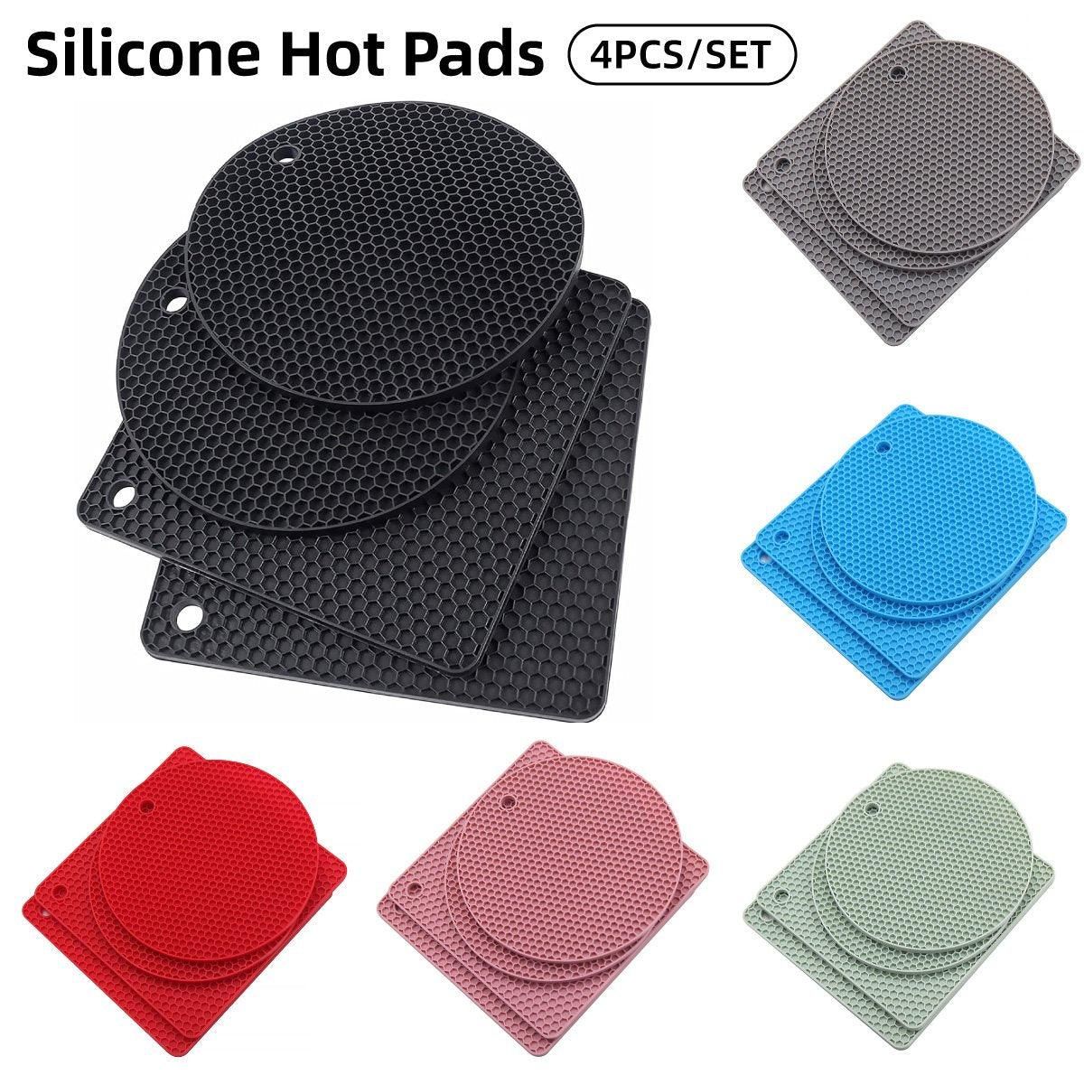 4pcs Silicone Honeycomb Heat Resistant Mats Table Cup Pot Coasters Home Kitchen - Blue