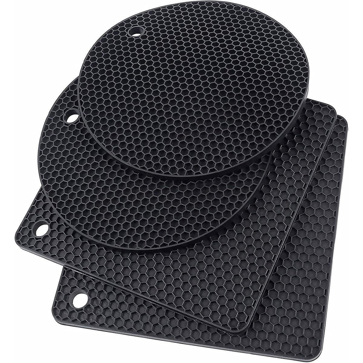 4pcs Silicone Honeycomb Heat Resistant Mats Table Cup Pot Coasters Home Kitchen - Grey