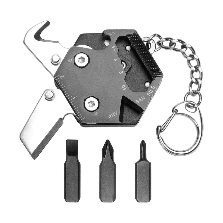 Multifunctional Hexagon Pocket Knife Outdoor Mini Tool Survival EDC Gear Kit - Black