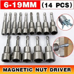 14 Pcs Magnetic Hex Socket Nut Driver Set, 1/4 Inch Hex Shank, 6-19mm