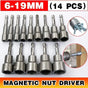 14 Pcs Magnetic Hex Socket Nut Driver Set, 1/4 Inch Hex Shank, 6-19mm