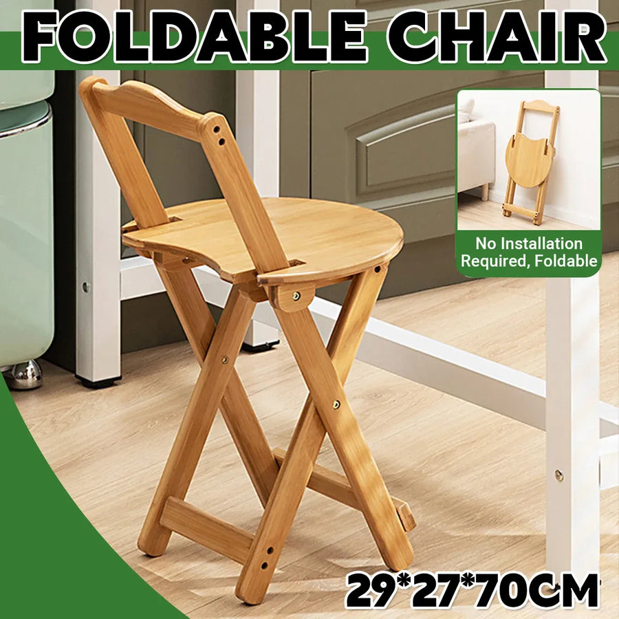 Foldable Bamboo Bar Stool with Backrest Space-Saving Lightweight Design
