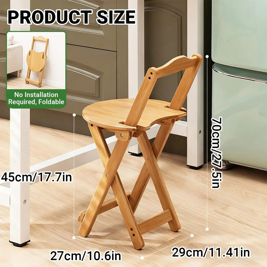 Foldable Bamboo Bar Stool with Backrest Space-Saving Lightweight Design