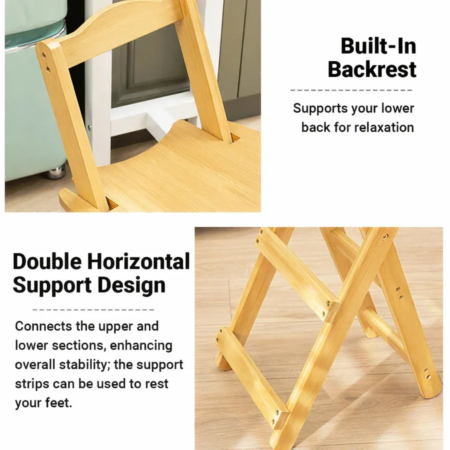 Foldable Bamboo Bar Stool with Backrest Space-Saving Lightweight Design