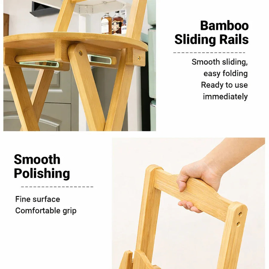 Foldable Bamboo Bar Stool with Backrest Space-Saving Lightweight Design
