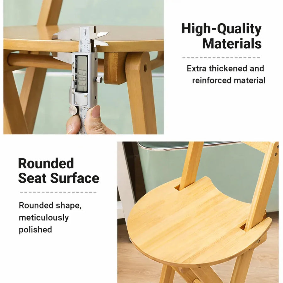 Foldable Bamboo Bar Stool with Backrest Space-Saving Lightweight Design