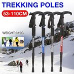Folding Walking Stick Telescopic Adjustable Antishock Hiking Grip Pole Trekking - Red