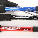Folding Walking Stick Telescopic Adjustable Antishock Hiking Grip Pole Trekking - Red