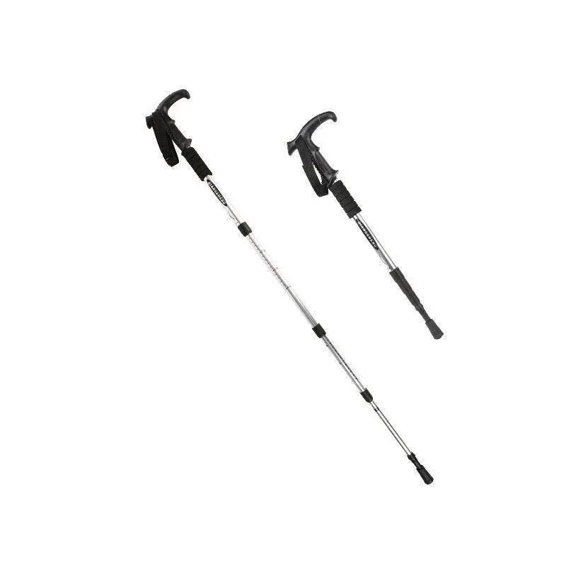 Folding Walking Stick Telescopic Adjustable Antishock Hiking Grip Pole Trekking - Red